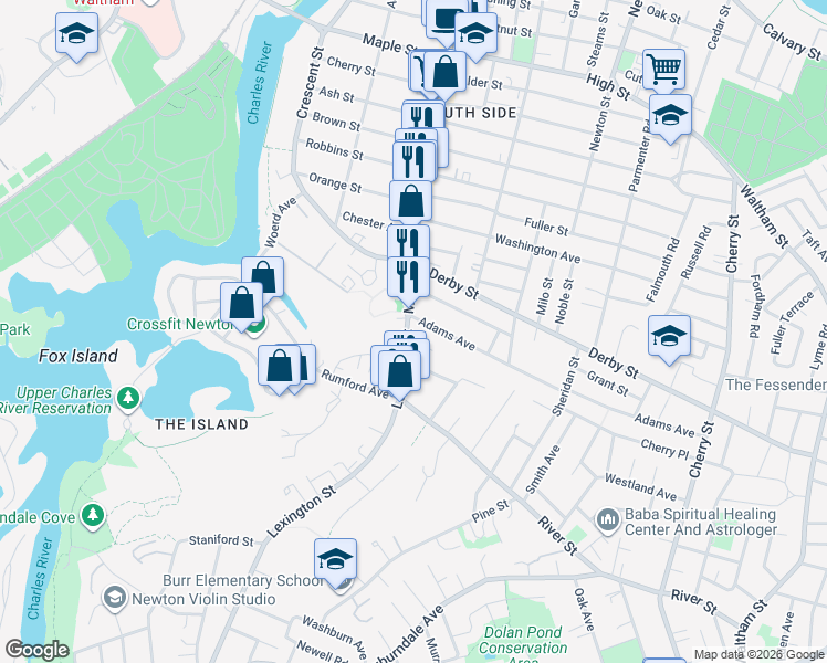 map of restaurants, bars, coffee shops, grocery stores, and more near 901 Moody Street in Waltham