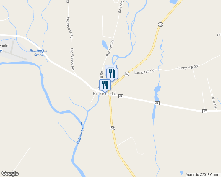 map of restaurants, bars, coffee shops, grocery stores, and more near 9487 New York 32 in Freehold