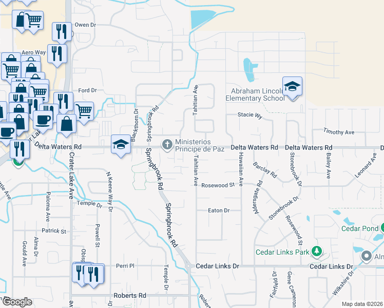 map of restaurants, bars, coffee shops, grocery stores, and more near 2993 Tahitian Avenue in Medford