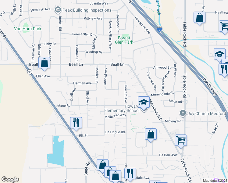 map of restaurants, bars, coffee shops, grocery stores, and more near 180 Sandlewood Drive in Medford