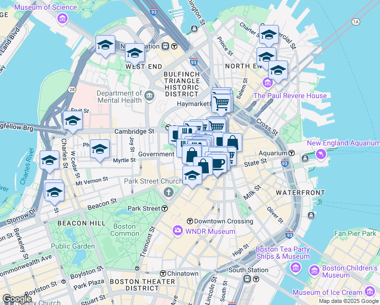 map of restaurants, bars, coffee shops, grocery stores, and more near in Boston