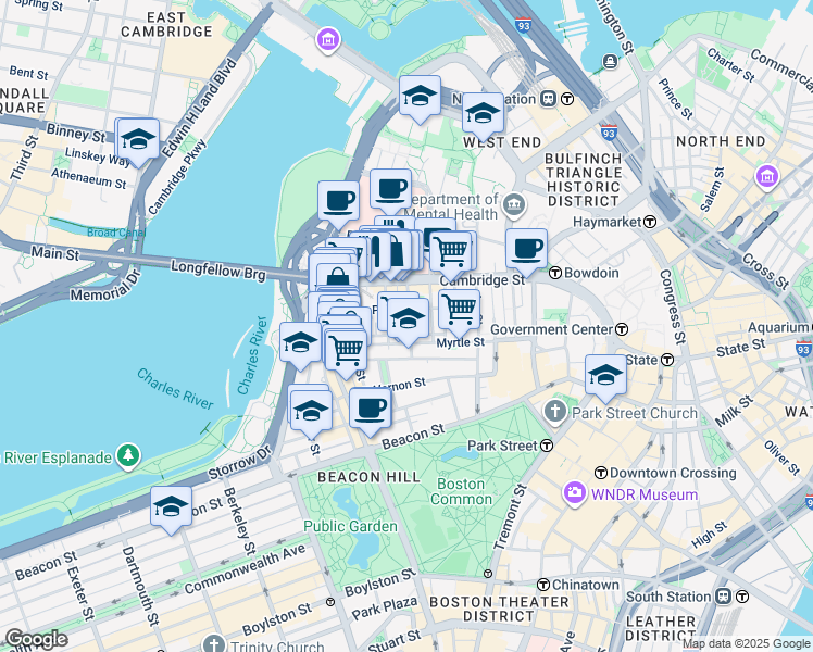 map of restaurants, bars, coffee shops, grocery stores, and more near in Boston