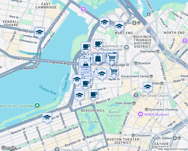 map of restaurants, bars, coffee shops, grocery stores, and more near in Boston