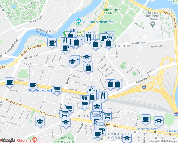 map of restaurants, bars, coffee shops, grocery stores, and more near 116 Franklin Street in Boston