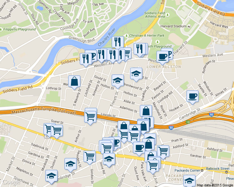 map of restaurants, bars, coffee shops, grocery stores, and more near 18-20 Bagnal Street in Boston