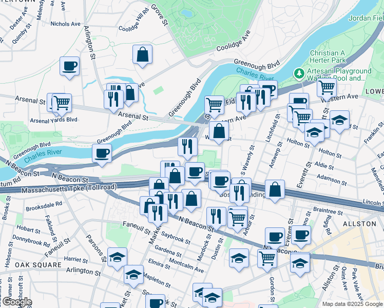 map of restaurants, bars, coffee shops, grocery stores, and more near in Boston