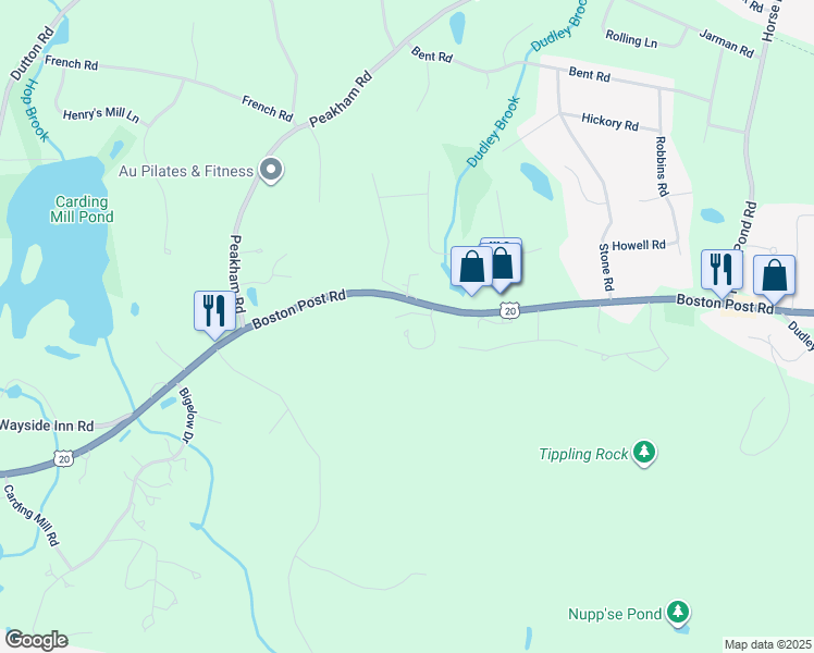 map of restaurants, bars, coffee shops, grocery stores, and more near 761 Boston Post Road in Sudbury