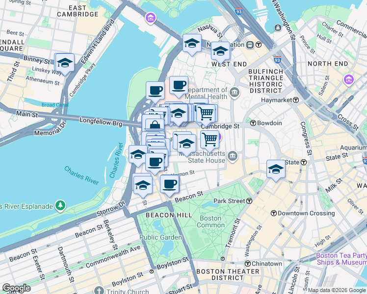 map of restaurants, bars, coffee shops, grocery stores, and more near 34 Grove Street in Boston