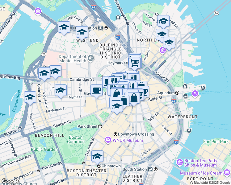 map of restaurants, bars, coffee shops, grocery stores, and more near in Boston