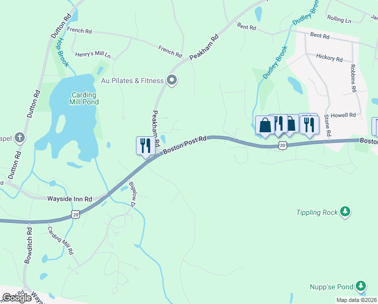 map of restaurants, bars, coffee shops, grocery stores, and more near 807 Boston Post Road in Sudbury