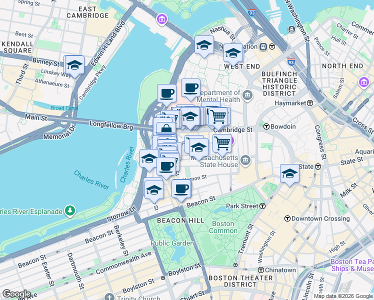 map of restaurants, bars, coffee shops, grocery stores, and more near in Boston