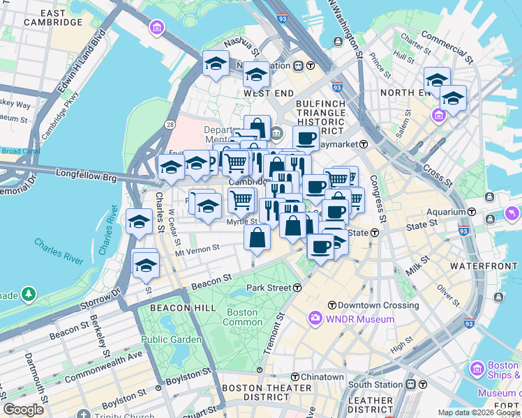 map of restaurants, bars, coffee shops, grocery stores, and more near 30 Ridgeway Lane in Boston