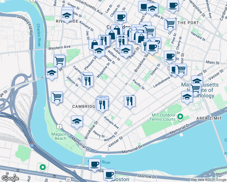 map of restaurants, bars, coffee shops, grocery stores, and more near 41 Speridakis Terrace in Cambridge
