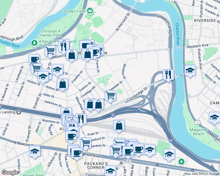 map of restaurants, bars, coffee shops, grocery stores, and more near in 