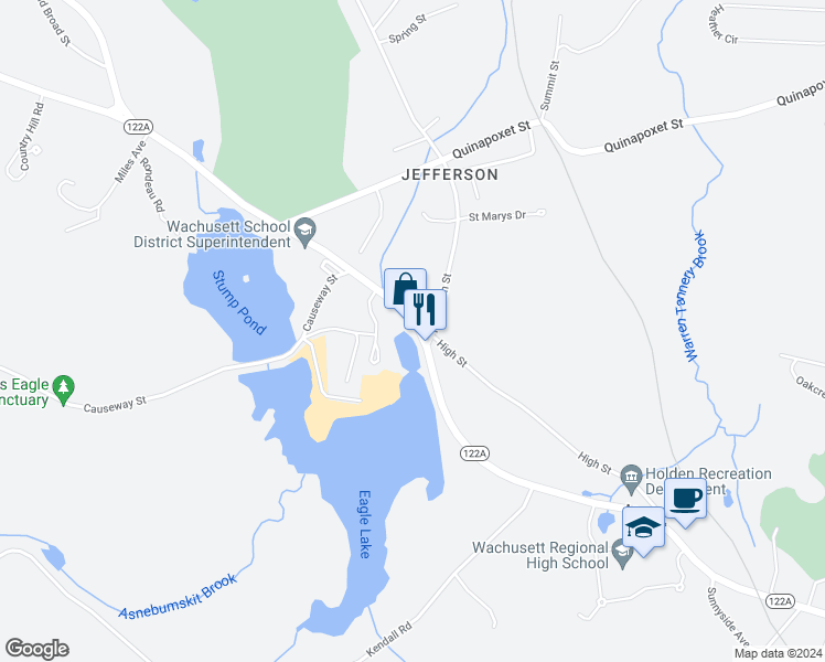 map of restaurants, bars, coffee shops, grocery stores, and more near 1655 Main Street in Holden