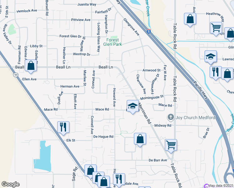 map of restaurants, bars, coffee shops, grocery stores, and more near 2882 Howard Avenue in Medford