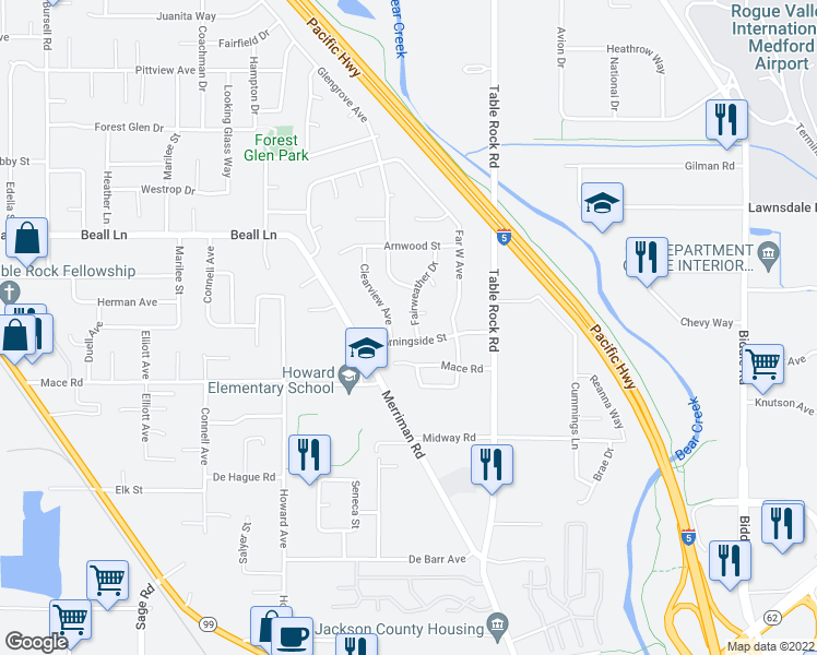 map of restaurants, bars, coffee shops, grocery stores, and more near 2907 Fairweather Dr in Medford
