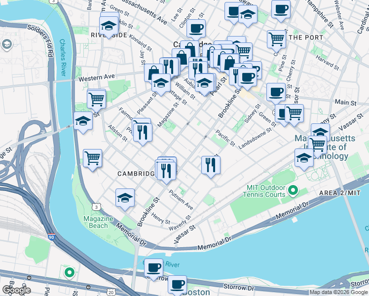 map of restaurants, bars, coffee shops, grocery stores, and more near 41 Speridakis Terrace in Cambridge