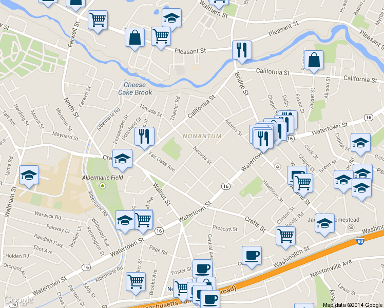 map of restaurants, bars, coffee shops, grocery stores, and more near 226 Linwood Avenue in Newton
