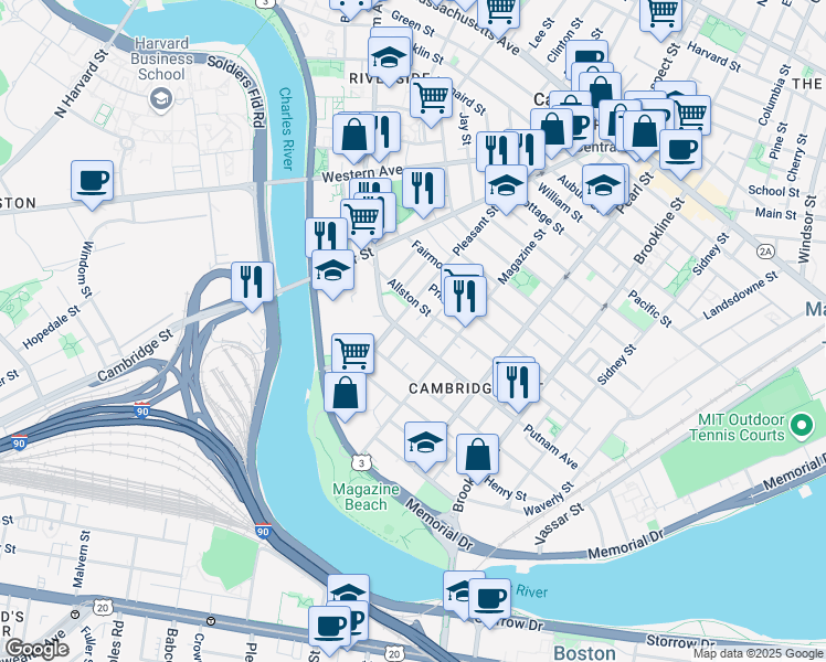 map of restaurants, bars, coffee shops, grocery stores, and more near 408-410 Putnam Avenue in Cambridge
