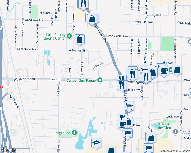 map of restaurants, bars, coffee shops, grocery stores, and more near 3065 Kathe Lane in Waukegan