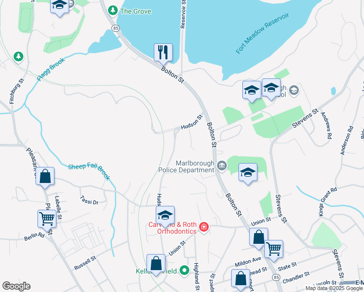 map of restaurants, bars, coffee shops, grocery stores, and more near 25 Gikas Lane in Marlborough