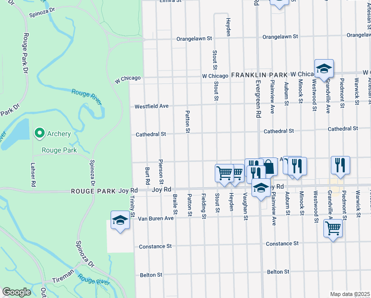 map of restaurants, bars, coffee shops, grocery stores, and more near 9051 Patton St in Detroit