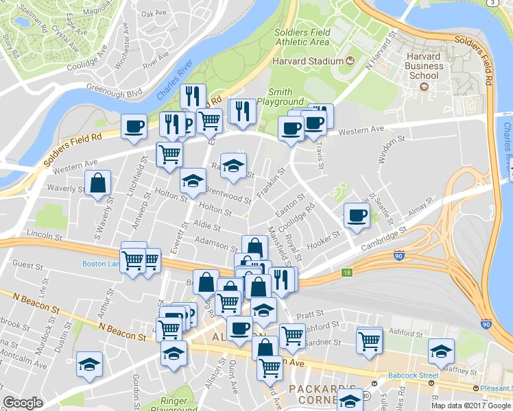 map of restaurants, bars, coffee shops, grocery stores, and more near 116 Franklin Street in Boston
