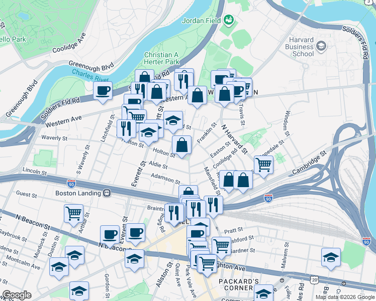 map of restaurants, bars, coffee shops, grocery stores, and more near 116 Franklin Street in Boston