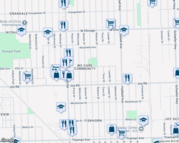 map of restaurants, bars, coffee shops, grocery stores, and more near 8919 Coyle Street in Detroit