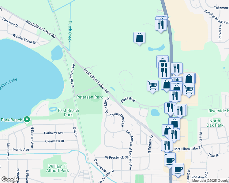 map of restaurants, bars, coffee shops, grocery stores, and more near 4004 McCullom Lake Road in McHenry