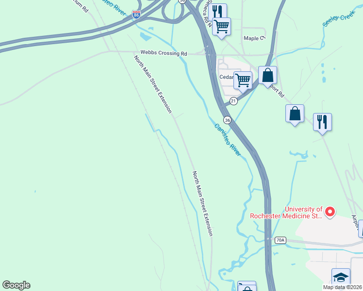 map of restaurants, bars, coffee shops, grocery stores, and more near N Main Street Extension in Steuben
