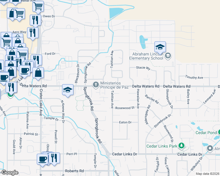 map of restaurants, bars, coffee shops, grocery stores, and more near 2993 Tahitian Avenue in Medford