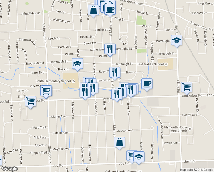 map of restaurants, bars, coffee shops, grocery stores, and more near 866 Byron Street in Plymouth