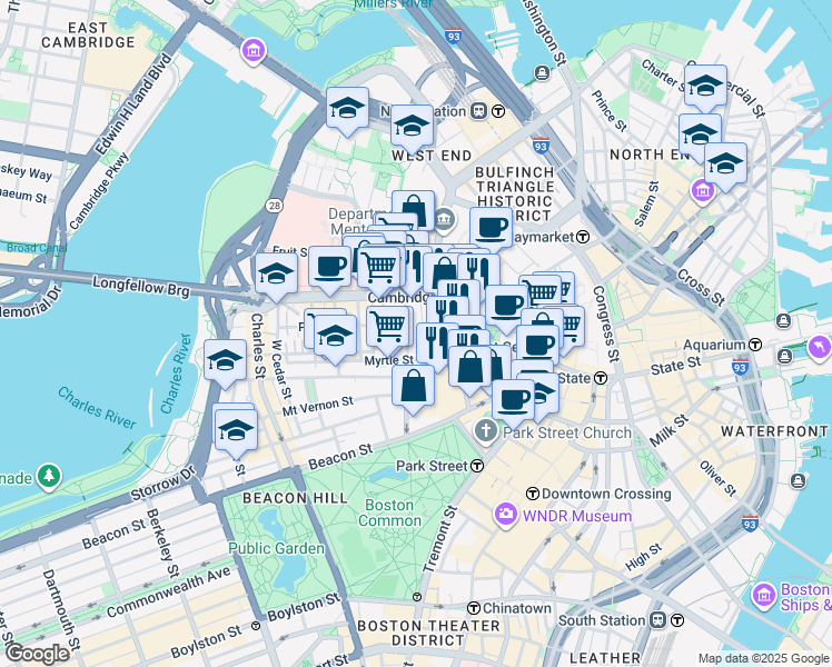 map of restaurants, bars, coffee shops, grocery stores, and more near 30 Ridgeway Lane in Boston