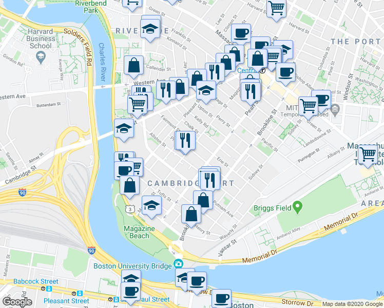map of restaurants, bars, coffee shops, grocery stores, and more near 201 Hamilton Street in Cambridge