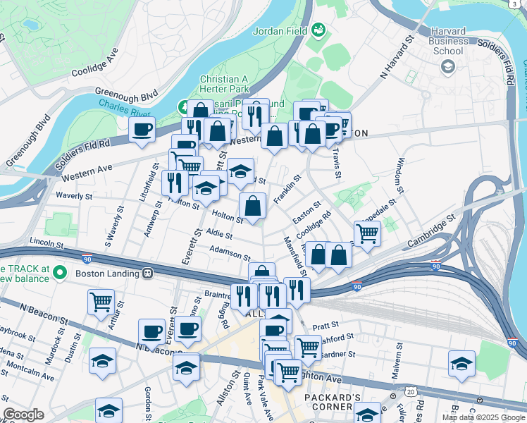 map of restaurants, bars, coffee shops, grocery stores, and more near 116 Franklin Street in Boston