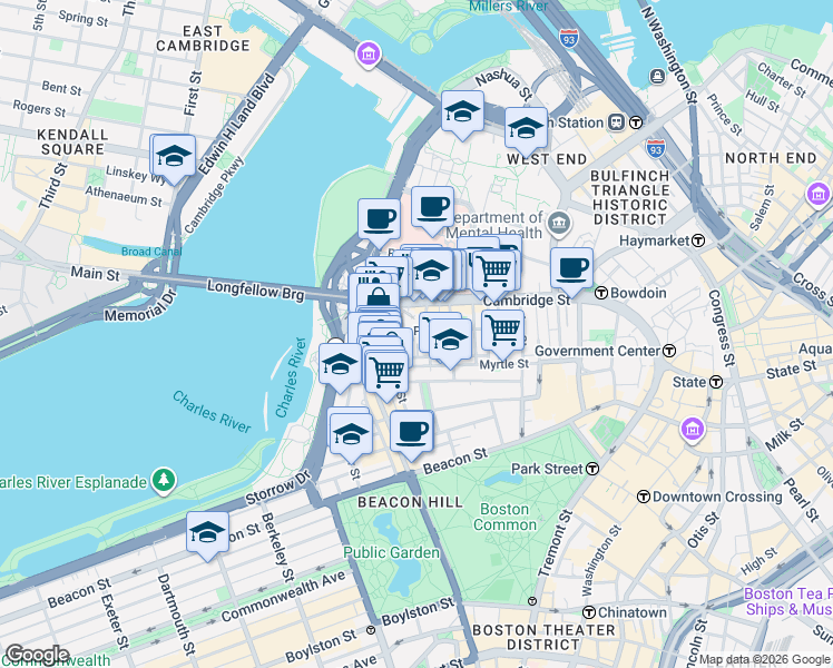 map of restaurants, bars, coffee shops, grocery stores, and more near in Boston