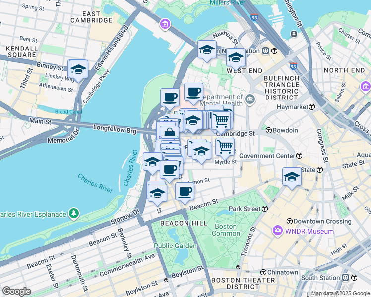 map of restaurants, bars, coffee shops, grocery stores, and more near in Boston