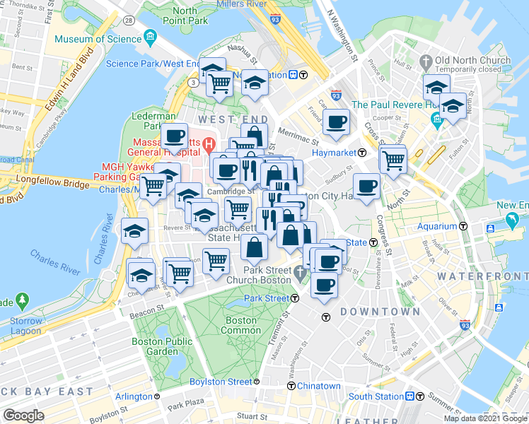 map of restaurants, bars, coffee shops, grocery stores, and more near 30 Ridgeway Lane in Boston