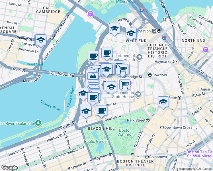 map of restaurants, bars, coffee shops, grocery stores, and more near in Boston