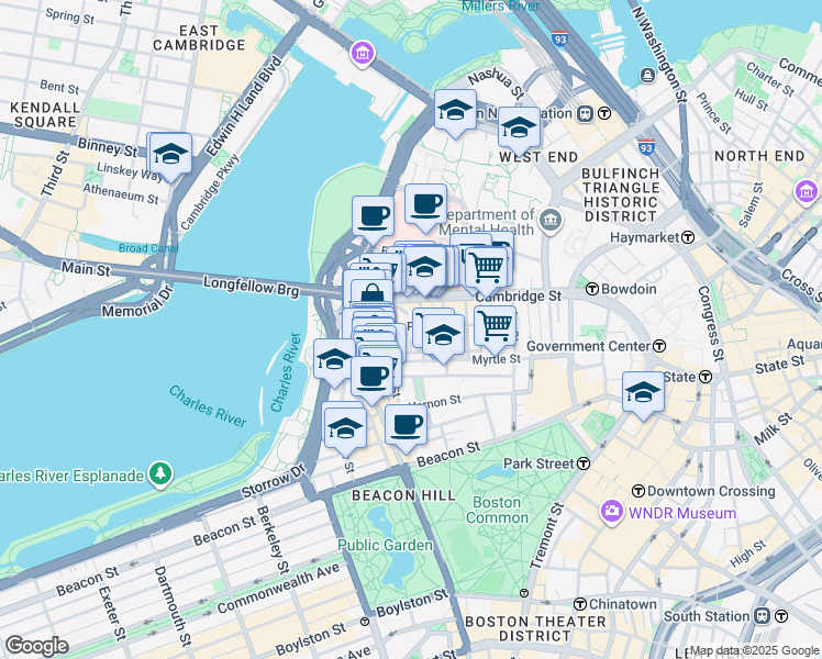 map of restaurants, bars, coffee shops, grocery stores, and more near in Boston