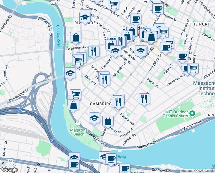 map of restaurants, bars, coffee shops, grocery stores, and more near 201 Hamilton Street in Cambridge