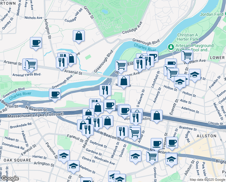 map of restaurants, bars, coffee shops, grocery stores, and more near in Boston