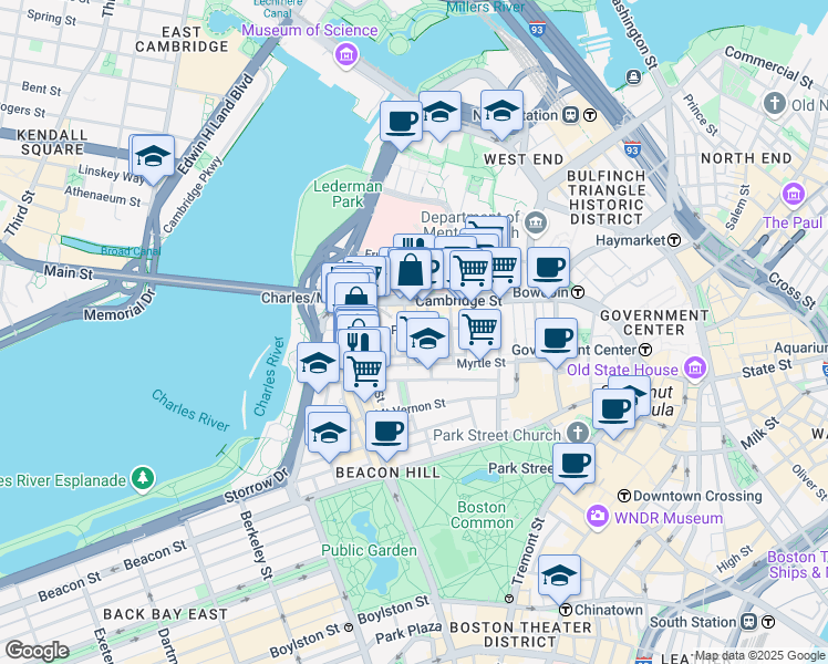 map of restaurants, bars, coffee shops, grocery stores, and more near in Boston