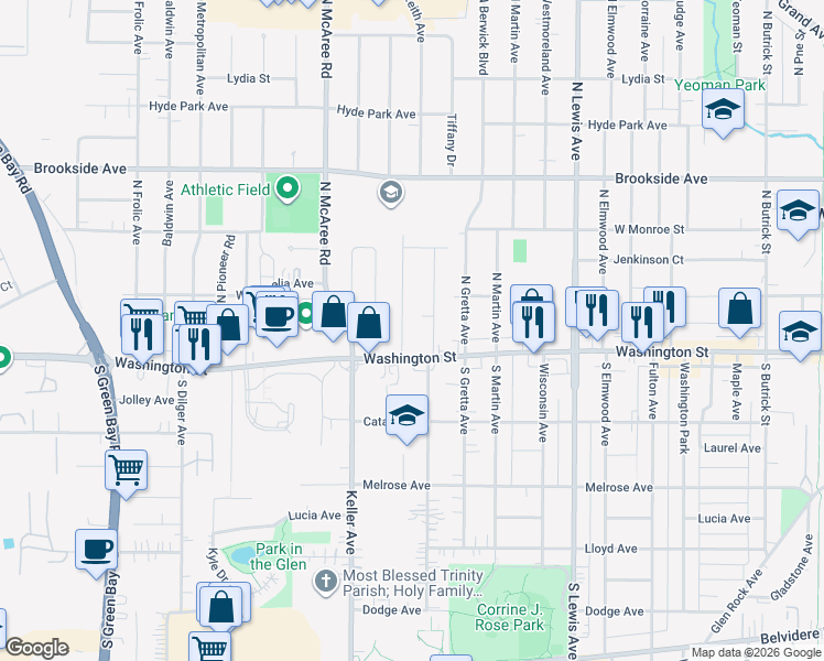 map of restaurants, bars, coffee shops, grocery stores, and more near 10 North Sumac Avenue in Waukegan
