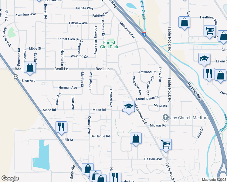 map of restaurants, bars, coffee shops, grocery stores, and more near 2882 Howard Avenue in Medford
