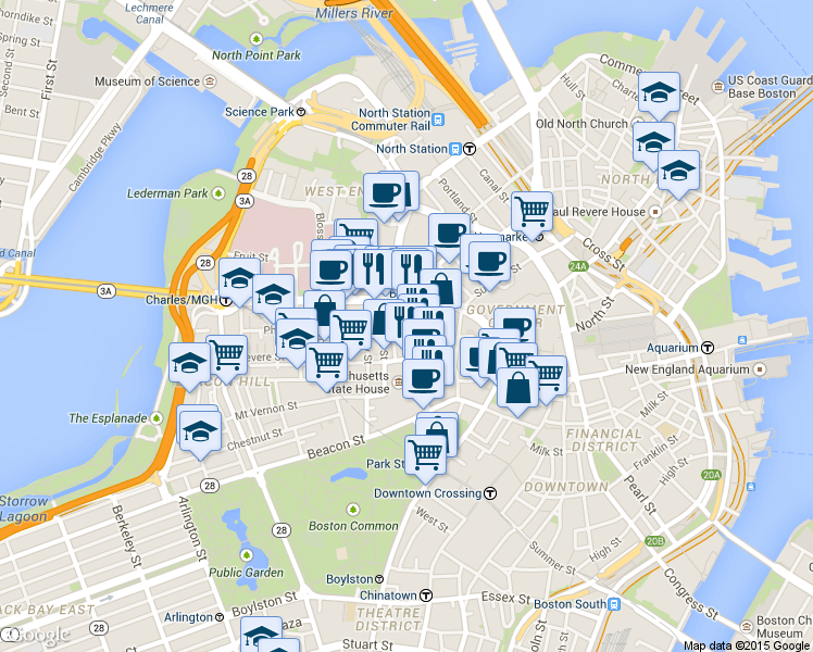 map of restaurants, bars, coffee shops, grocery stores, and more near 30 Ridgeway Lane in Boston