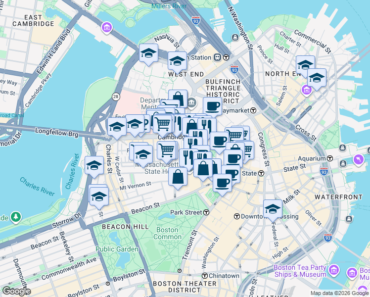 map of restaurants, bars, coffee shops, grocery stores, and more near 30 Ridgeway Lane in Boston