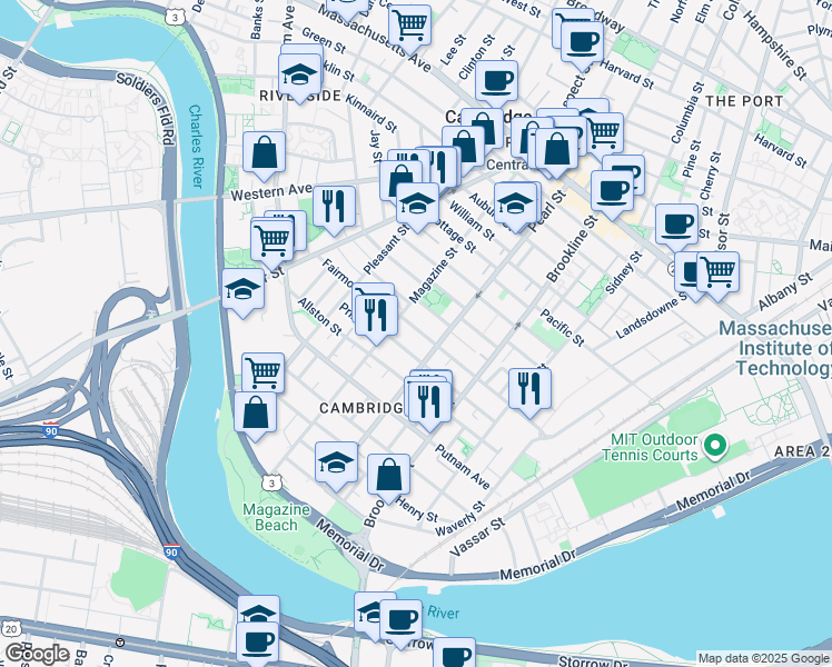 map of restaurants, bars, coffee shops, grocery stores, and more near 201 Hamilton Street in Cambridge